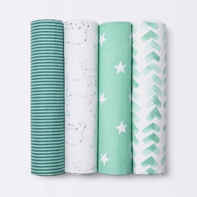  Flannel Baby Blankets Starry Slumber - Cloud Island™ Green 4pk