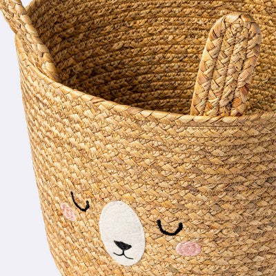  Braided Water Hyacinth Medium Round Storage Basket - Rabbit - Cloud Island™