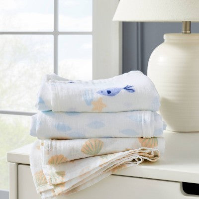  Muslin Swaddle Blankets 3pk - Cloud Island™ Fish
