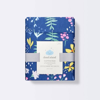  Fitted Crib Sheet Wildflower Dark - Cloud Island™ Navy Floral