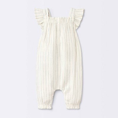  Baby Girls' Striped Gauze Long Legged Romper - Cloud Island™ Cream