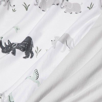  Fitted Jersey Crib Sheet 2pk - Cloud Island™ Two By Two Animals And Solid Gray