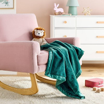  Solid Satin Edge Plush Baby Blanket - Green - Cloud Island™