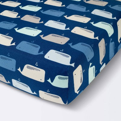 Fitted Crib Sheet Whales - Cloud Island™ Navy