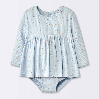  Baby Girls' Floral Skirted Bodysuit - Cloud Island™ Blue