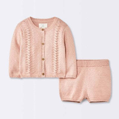  Baby Girls' 2pc Pointelle Sweater Set - Cloud Island™ Pink