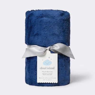  Solid Satin Edge Plush Blanket - Cloud Island™ Navy