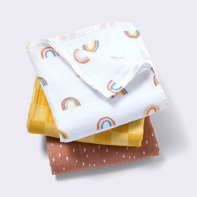  Muslin Swaddle Baby Blanket - Rainbows - 3pk - Cloud Island™