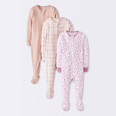  Baby Girls' 3pk Floral Tight Fit Sleep N' Play - Cloud Island™ Peach