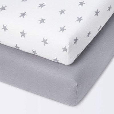  Fitted Mini Crib Jersey Sheet - Cloud Island™ Star/Gray 2pk