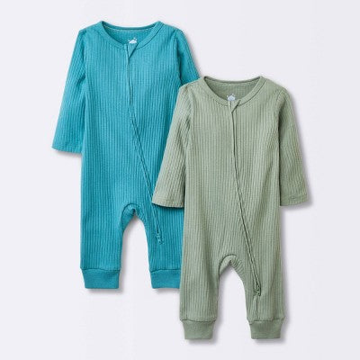  Baby 2pk Basic Wide Rib Romper - Cloud Island™ Green