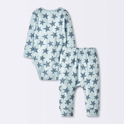  Baby 2pc Stars Wide Ribbed Top & Bottom Set - Cloud Island™ Blue