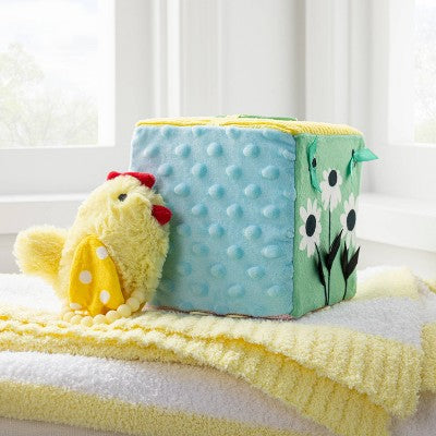  Farm Interactive Plush Cube With Chicken Rattle Baby Toy - 2pc - Cloud Island™