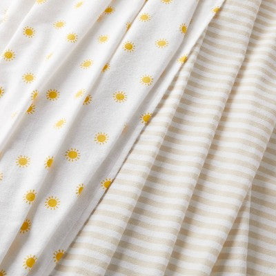  Flannel Swaddle Baby Blankets - Yellow Sun And Stripe - 2pk - Cloud Island™