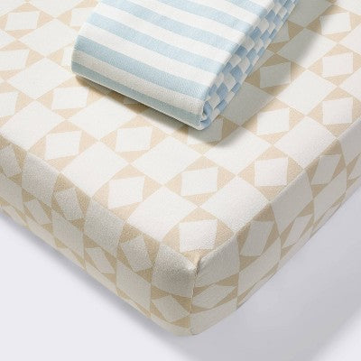  Fitted Jersey Crib Sheet - Stripes & Checks - 2pk - Cloud Island™