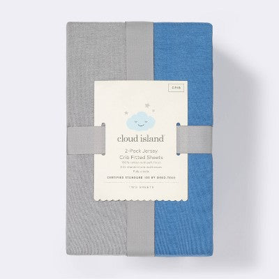  Fitted Jersey Crib Sheet - Cloud Island™ Gray & Blue 2pk