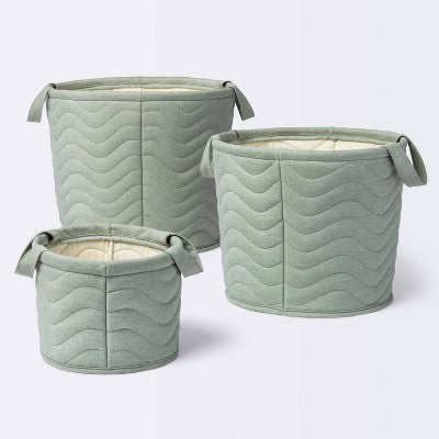  Quilted Fabric Medium Round Storage Basket - Green - Cloud Island™