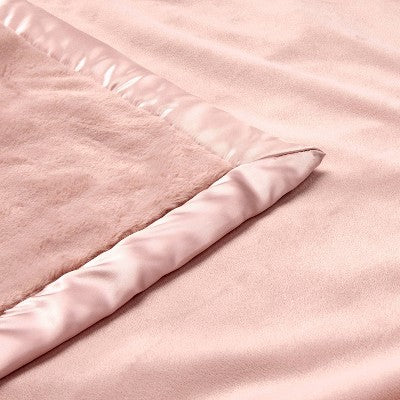  Solid Satin Edge Plush Baby Blanket - Pink - Cloud Island™